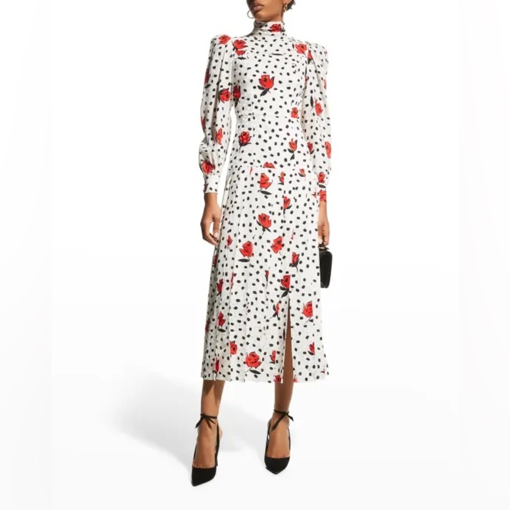 Alessandra Rich High-neck rose & polka-dot print silk dress